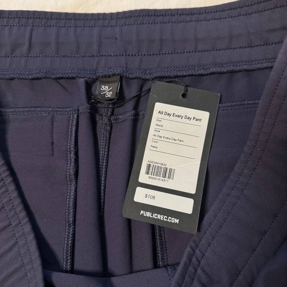 Public Rec All Day Every Day Pant Men 38x32 Navy Zipper Pocket Performance - Picture 2 of 9